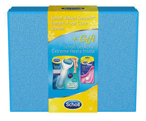 SCHOLL Velvet smooth elektrický pilník na chodidla s mořskými minerály, modrý + SCHOLL GelActiv vložky do bot Extrémně vysoké podpatky 1 pár