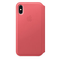 Pouzdro na mobil flipové Apple Leather Folio pro iPhone Xs - pivoňkově růžové