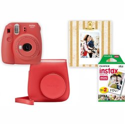 Fotoaparát Fujifilm Instax mini 9 + pouzdro + rámeček, červený