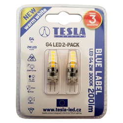 Tesla LED žárovka G4, 2W, 12V, 200lm, 15 000h, 3000K teplá bílá, 360° 2ks v balení