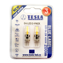 Tesla LED žárovka G4, 2W, 12V, 200lm, 15 000h, 4000K studená bílá, 360° 2ks v balení
