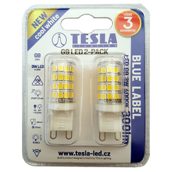 Tesla LED žárovka, G9, 3W, 230V, 300lm, 15 000h, 4000K studená bílá, 360° 2ks v balení