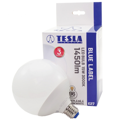 Tesla LED žárovka GLOBE E27, 15W, 230V, 1450lm, 30 000 hod, 3000K teplá bílá, 300°