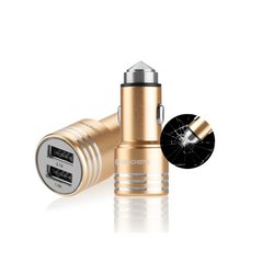 Adaptér do auta GoGEN kovový bezpečnostní hrot, 2x USB - zlatý
