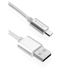Kabel GoGEN MicroUSB, 1m, oplétáný - stříbrný