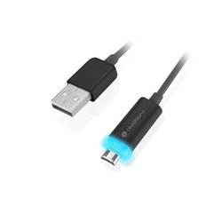 Kabel GoGEN MicroUSB, 1m, LED - černý