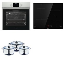 Set vestavný Gorenje trouba B1O735E11XK + varná deska indukce IT40SC + sada nádobí BL-3160