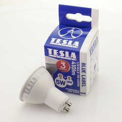 Tesla LED žárovka GU10, 5W, 230V, 410lm, 25 000h, 4000K studená bílá, 100°