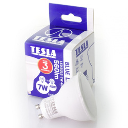 Tesla LED žárovka GU10, 7W, 230V, 560lm, 25 000h, 4000K studená bílá, 100°