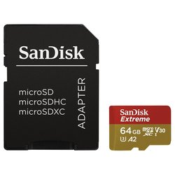 Paměťová karta Sandisk Micro SDXC Extreme 64GB, A2, UHS-I U3 (160R/60W) + adapter