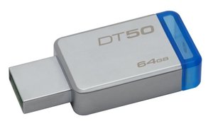 Flash USB Kingston DataTraveler 50 64GB USB 3.0 - modrý/kovový