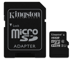 Paměťová karta Kingston MicroSDHC 16GB UHS-I U1 (45R/10W) + adapter