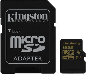 Paměťová karta Kingston MicroSDHC 16GB UHS-I U3 (90R/45W) + SD adapter