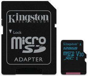 Paměťová karta Kingston Canvas Go! MicroSDXC 128GB UHS-I U3 (90R/45W) + adapter
