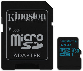 Paměťová karta Kingston Canvas Go! MicroSDHC 32GB UHS-I U3 (90R/45W) + adapter