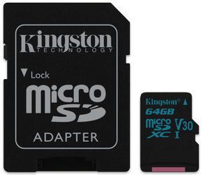 Paměťová karta Kingston Canvas Go! MicroSDXC 64GB UHS-I U3 (90R/45W) + adapter