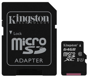 Paměťová karta Kingston Canvas Select MicroSDXC 64GB UHS-I U1 (80R/10W) + adapter