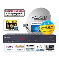 Satelitní komplet Mascom MC2350/80MBL-M7, příjem 2 družic s kartou Skylink