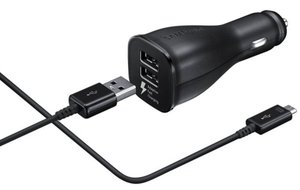 Adaptér do auta Samsung EP-LN920C, 2x USB, 2A, s funkcí rychlonabíjení + USB-C kabel - černý