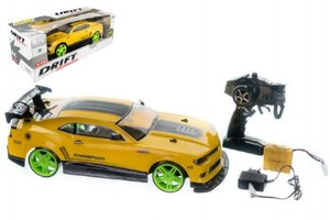 Auto RC drift žluté plast 40cm 27MHz na baterie + dobíjecí pack v krabici 56x20x
