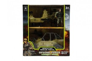 Vojenská sada voják+vrtulník+auto plast v krabici 24x26x10cm
