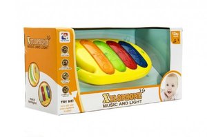 Piánko/xylofon plast 25cm na baterie se zvukem a světlem v krabici 35x17x13cm