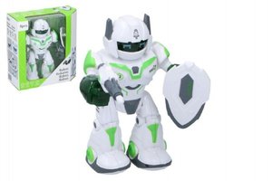 Robot chodící a otáčecí s doplňky 20cm na baterie se zvukem a světlem v krabici