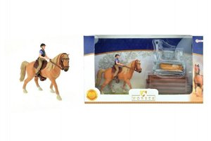 Sada kůň + žokej s doplňky farma plast v krabici 34x19x5cm