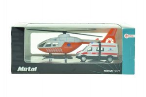 Vrtulník + auto ambulance kov v krabičce 22x9x10cm