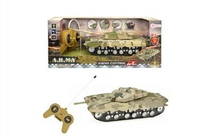 Tank RC na dálkové ovládání plast 22cm na baterie se světlem se zvukem v krabici