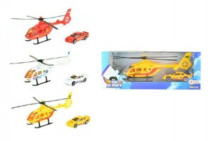 Helikoptéra s autem kov/plast 20cm asst 3 barvy v krabičce 25x10x5cm