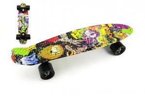 Skateboard - pennyboard 60cm nosnost 90kg potisk barevný, černé kovové osy, čern
