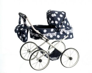 Kočárek pro panenky malý Ewa RETRO výška rukojeti 55cm nastavitelná černý s punt