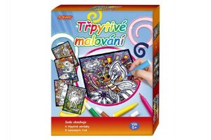 Třpytivé malování 4 obrázky + 5 barevných fixů v krabici 19x22x3cm