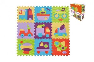 Pěnové puzzle dopravní prostředky asst mix barev 9ks 32x32x1cm