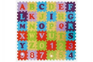 Pěnové puzzle abeceda a čísla asst mix barev 36ks 15x15x1cm