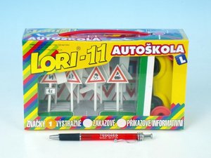 Stavebnice LORI 11 Autoškola Dopravní značky 16ks+2 kužely+auto plast v krabici