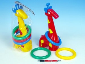 Žirafa plast 33cm s kroužky asst 3 barvy v sáčku 18m+