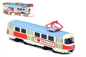 Tramvaj Tatra T3 česká kovová 16cm I LOVE PRAGUE retro na zpětný chod v krabičce