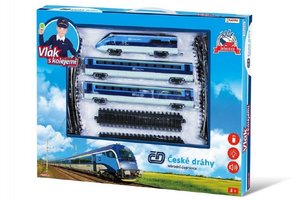 Sada vlak České dráhy s kolejemi 23ks na baterie se zvukem se světlem v krabici
