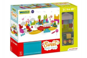 Autodráha sladké městečko plast 55ks + 3 auta v krabici Wader 59x40x15cm 12m+