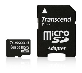 Paměťová karta Transcend MicroSDHC 8GB Class10 + adapter