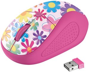 Myš Trust Primo Wireless / optická / 4 tlačítka / 1600dpi - pink flowers