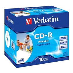 Disk Verbatim CD-R 700MB/80min. 52x, printable, jewel box, 10ks