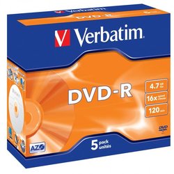 Disk Verbatim DVD-R 4,7GB, 16x, jewel box, 5ks
