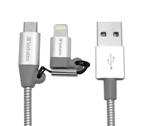 Kabel Verbatim USB/micro USB + lightning, 1m - stříbrný