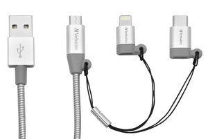 Kabel Verbatim USB/micro USB + USB-C + Lightning, 1m - stříbrný