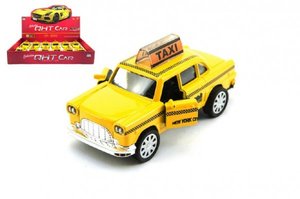 Auto taxi kov 11cm na zpětné natažení na baterie se světlem se zvukem 12ks v box
