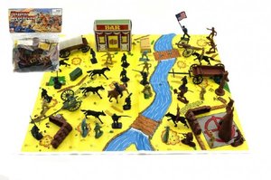 Sada indiáni a kovbojové s mapou a doplňky plast v sáčku 28x33cm