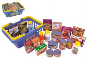 Nákupní košík s potravinami 23ks plast 28x13x21cm v síťce